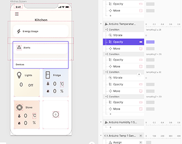 Something I discovered from the example from working with ProtoPie connect and Arduino in project 1 was these conditions that you could add under a trigger and I noticed they were being used under the receive trigger that was receiving data from ProtoPie connect and the arduino. They were being used to make the button feature work on the example design and I thought to myself I wonder if that would work for the sensors we have and if I could use the condition to make a notification show up when the data was at a certain number.      